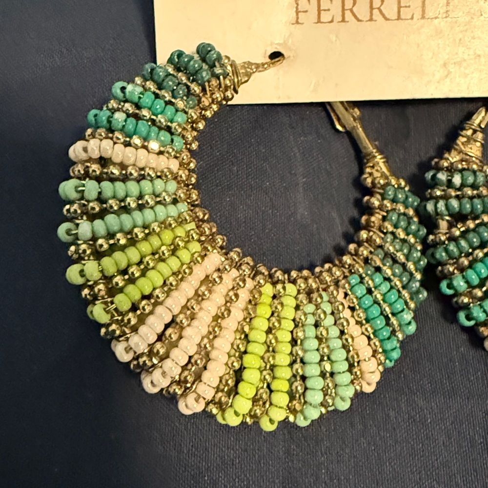 Green and Gold Beaded Hoop Earrings